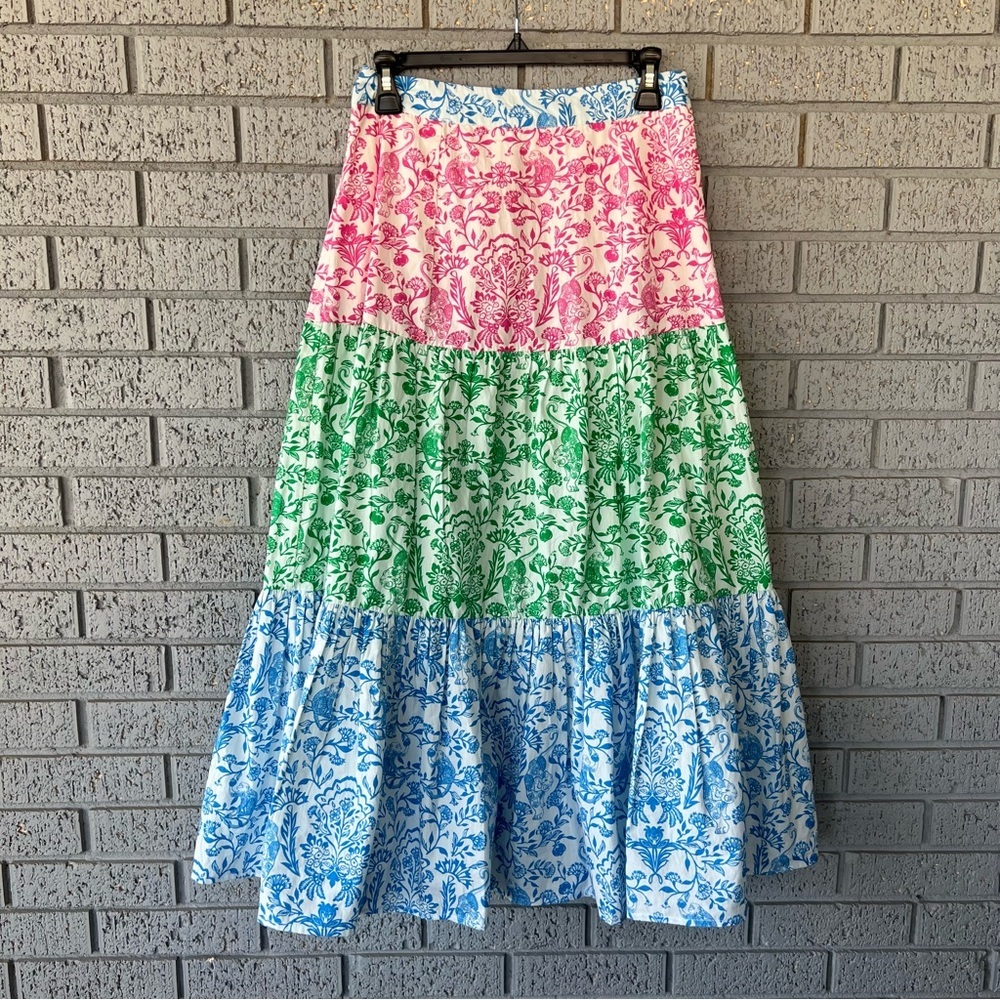 Roller Rabbit Aitona Carlisa Maxi Skirt Floral Colorblock Size Small - Picture 6 of 10